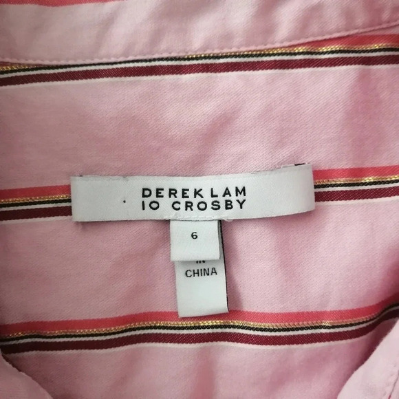Derek Lam 10 Crosby Pink Striped Fit and Flare Shirt Dress Gathered Waist 6 - Picture 13 of 15